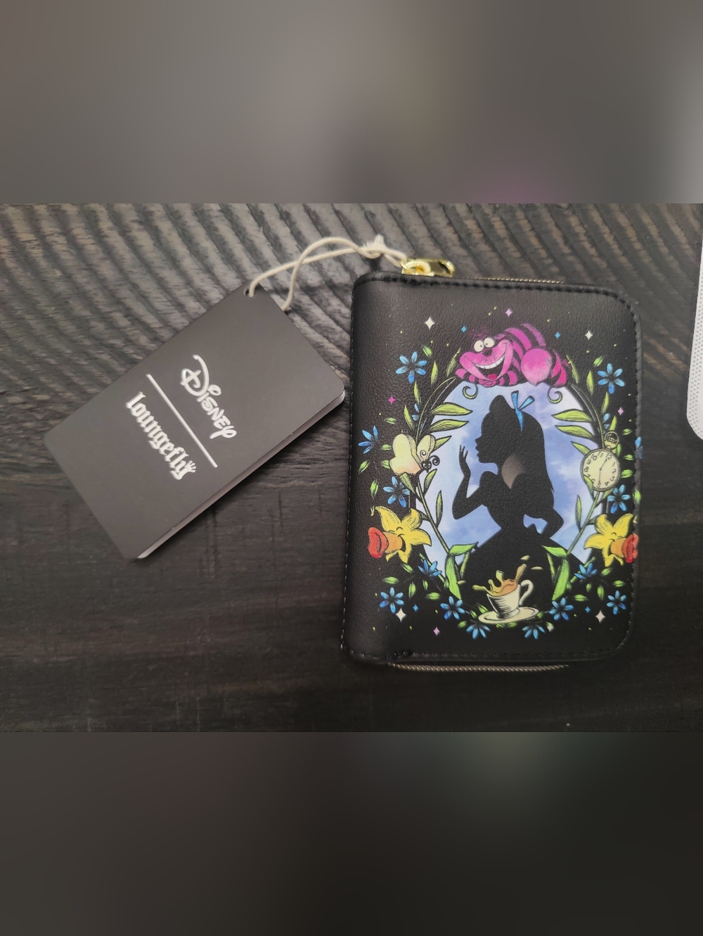 NWT Loungefly Black Wallet with Pastel Blue & Yellow Floral Heart